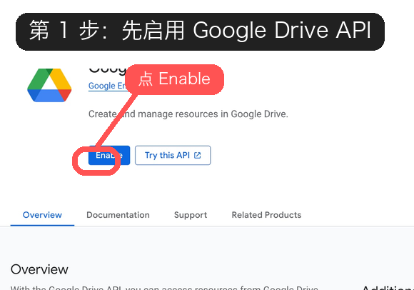 第 1 步：启用 Google Drive API